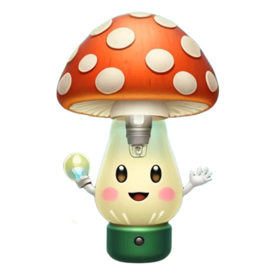 forest character with glowing lightbulb mushroom idea moment sticker