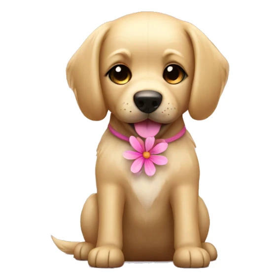 Blonde dog with pink flower sticker