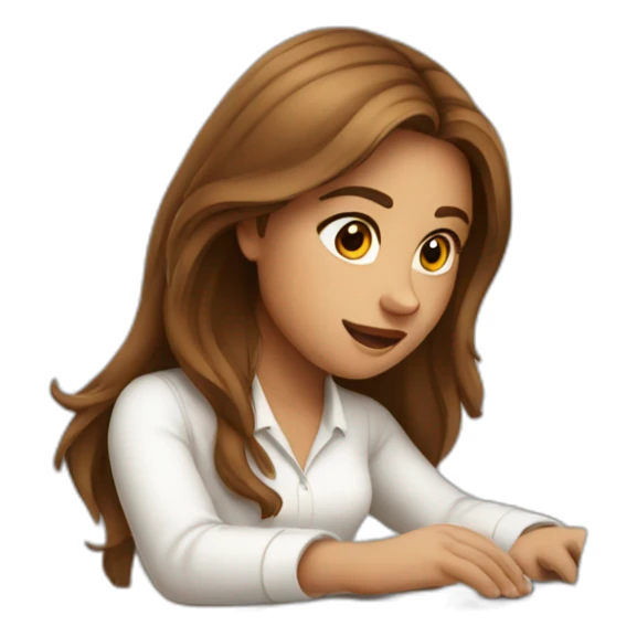 girl with brown long hair in white shirt working on macbook sticker