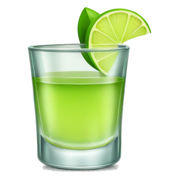 tequila shot with a single slice of green lemon sticker