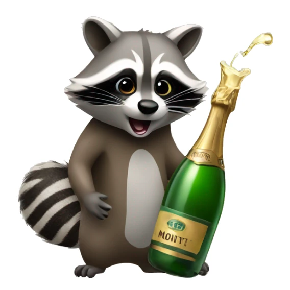 Raccoon Popping Champagne Bottle sticker