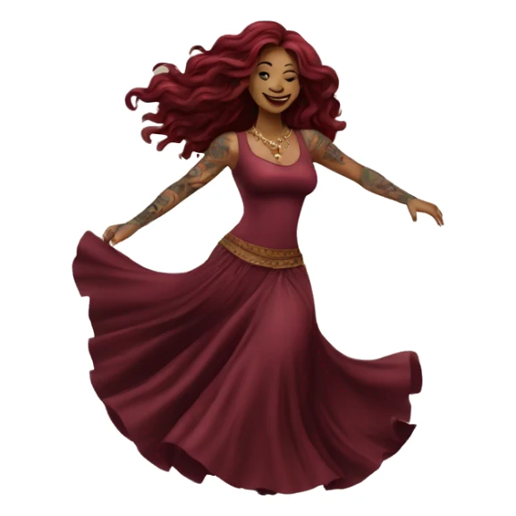 Beautiful tattooed burgundy long haired woman dancing sticker