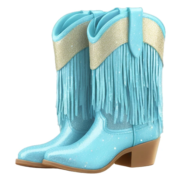 Realistic pastel blue fashion cowgirl boots with sparkly shiny glitter fringe on them. sticker