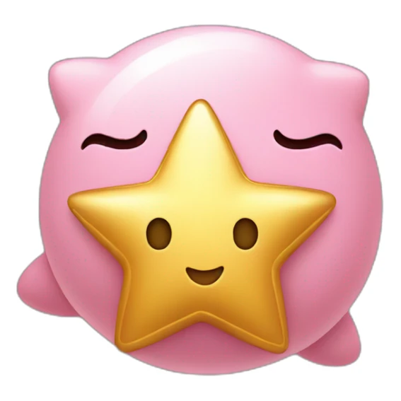 cute happy Kirby holding a golden star sticker