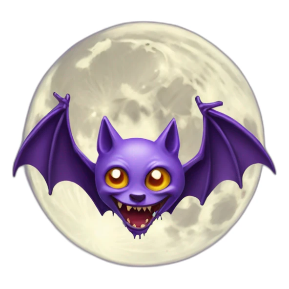realistic full moon with mad face vampire bat purple dripping wings sticker