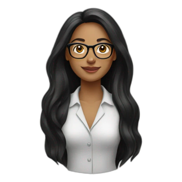 Woman teacher black long hair glasses book sticker