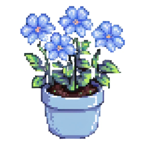 pastel blue flowers growing in a cute pot sticker