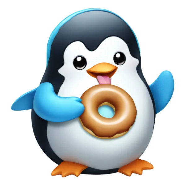 Cute baby penguin eating a donut with blue icing  sticker