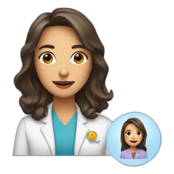 laptop screen showing a video call with a female therapist sticker