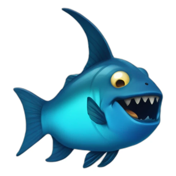 dark blue magic fat thing with a cyen face and a cyan fish fin and a big open mouth sticker