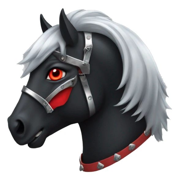A black horse with red eyes and fangs in silver armor. sticker