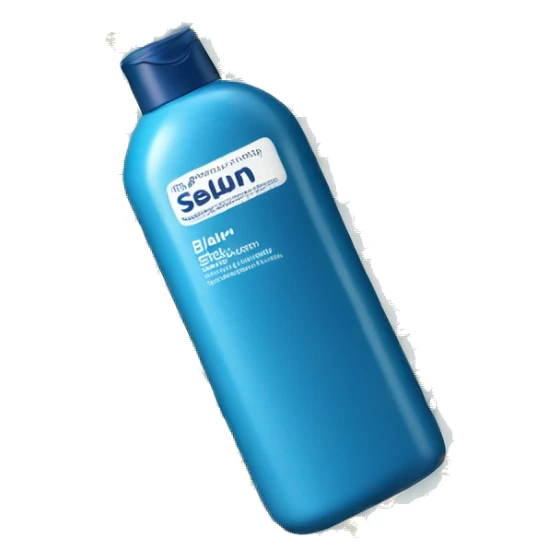 Blue Shampoo with a label that says Selsun Blue sticker