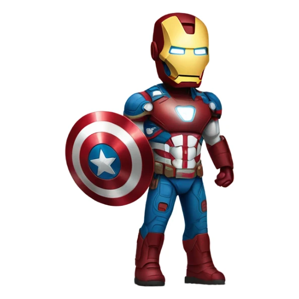Iron Man in Captain America standing for a picture with one thumbs up sticker