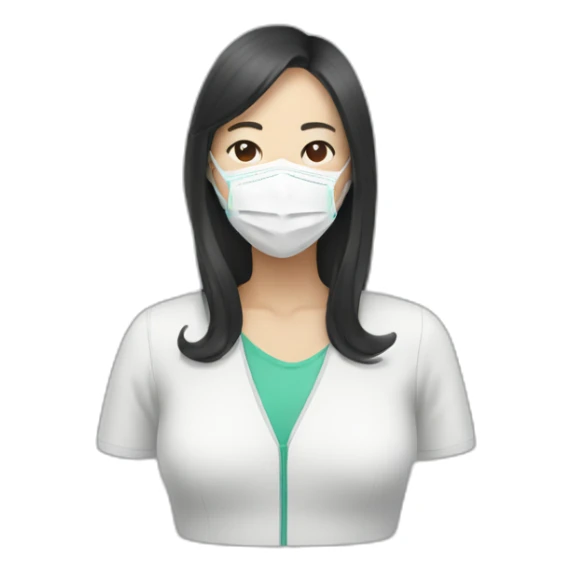 Asian woman wearing white respirator mask sticker