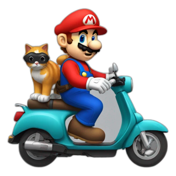 mario sur un scooter avec un chat sticker