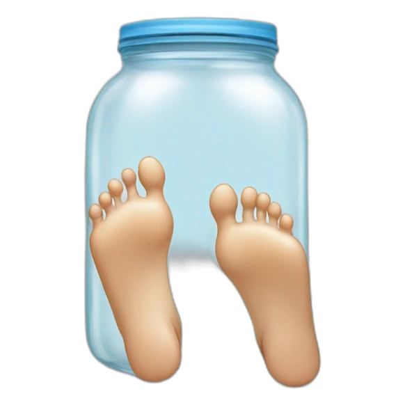 human feet standing on the floor with an empty transparent jar between them,outside,to the left and to the right,front view sticker