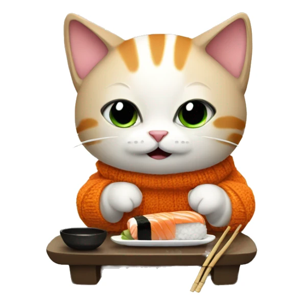 A cat wearing a sweater eating sushi  sticker