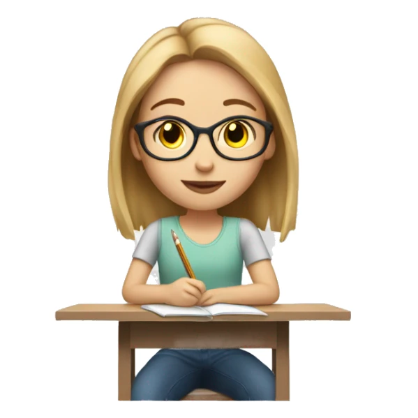 My white sister with light brown hair is doing her homework  sticker