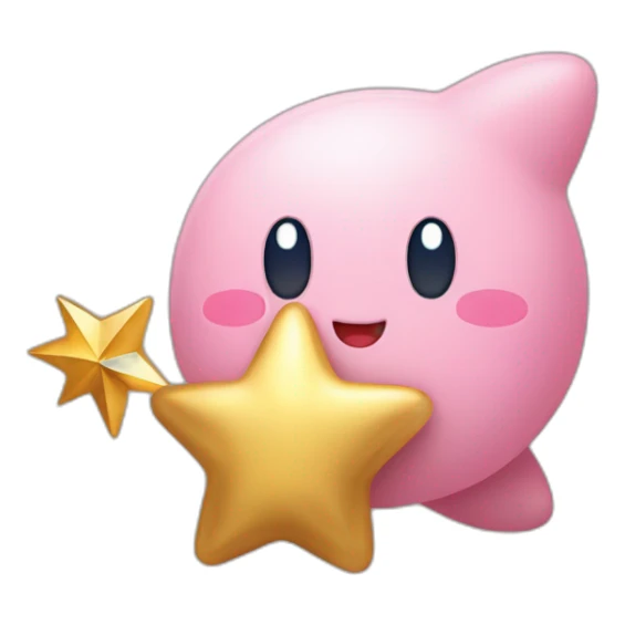 cute happy Kirby holding a golden star sticker