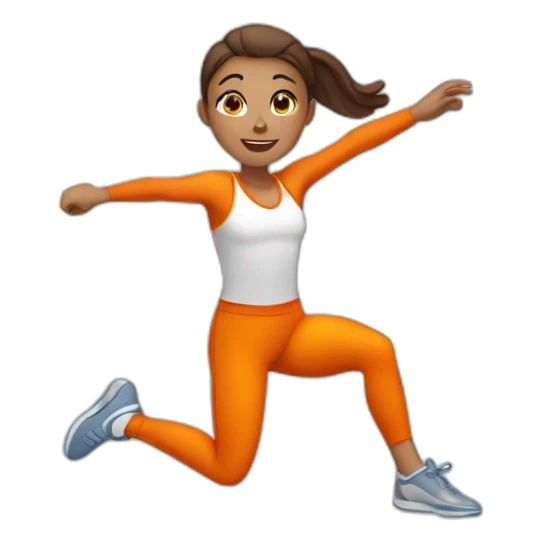 female athletic parcour athlete in orange white cloths, jumping sticker