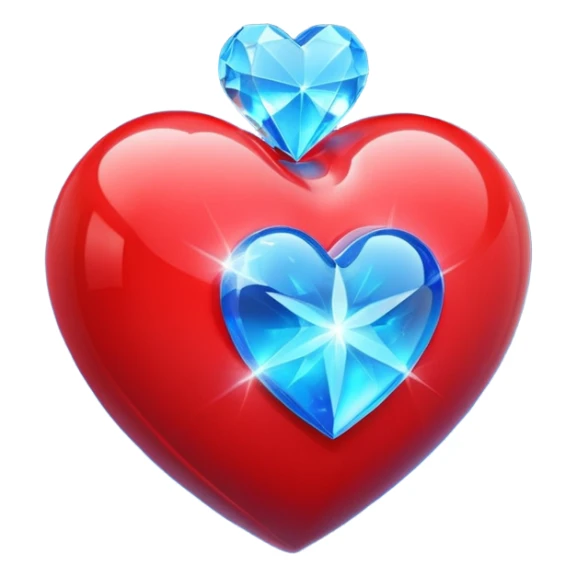 A glowing hologram of a red 3D heart with a bright blue star inside sticker