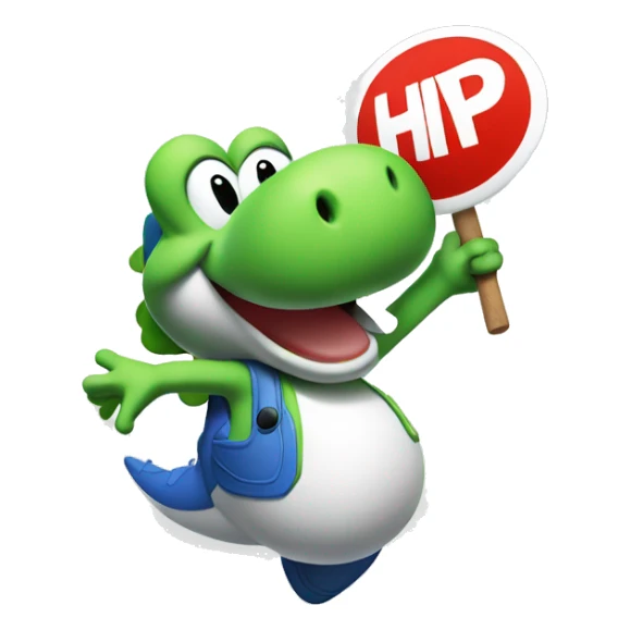 a yoshi from mario screaming Hype while holding a sign saying 'hype' sticker