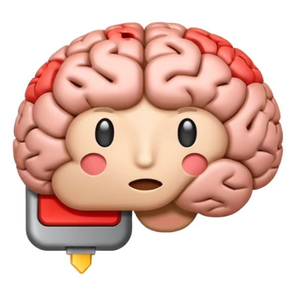 brain emoji with a low battery logo sticker