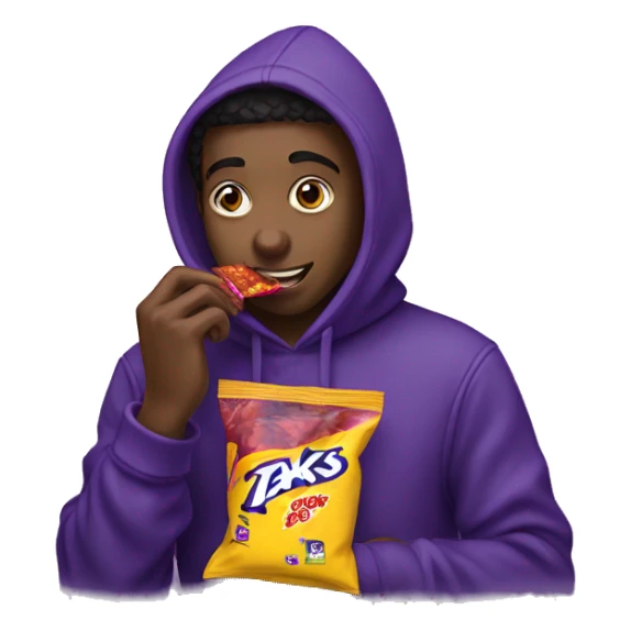 student wearing a hoodie while eating a bag of takis sticker