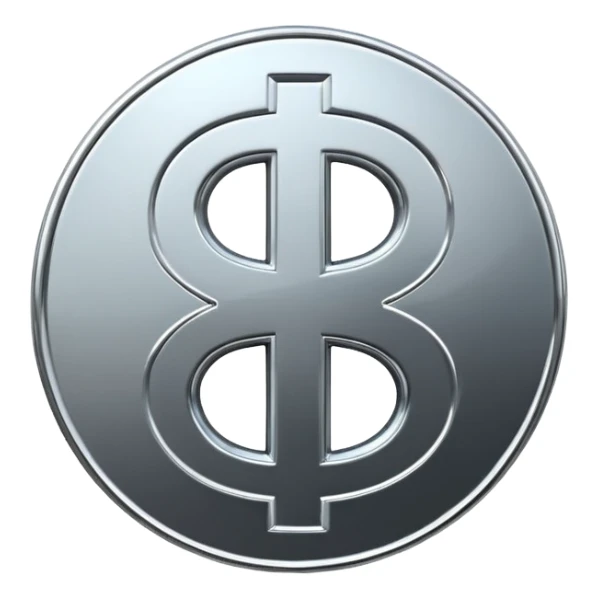 A double dollar sign emoji made of polished silver chrome, smooth metallic surface, glossy reflections, luxury swag vibe, minimal iOS emoji style, centered on white background sticker