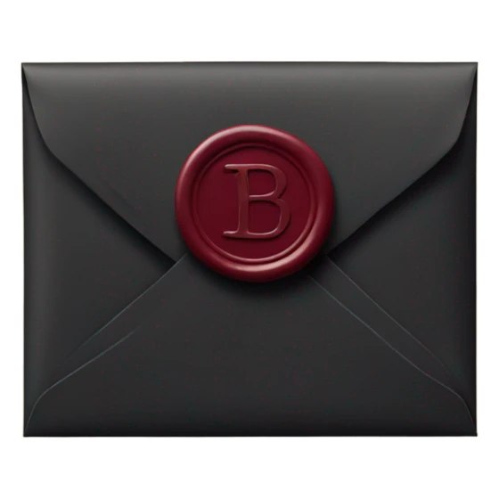 black envelope with burgundy wax seal sticker