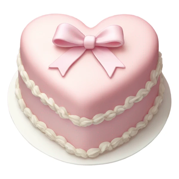 Pastel pink heart shaped cake with fancy white icing and bows sticker