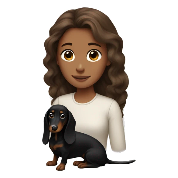 Brown-haired girl with a long-haired black dachshund sticker