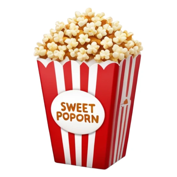 minimalist sweet popcorn emoji style, red and white popcorn box, caramel popcorn sticker
