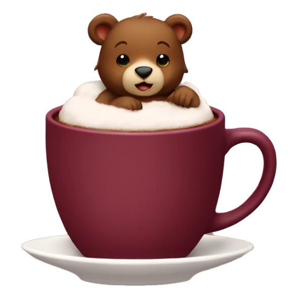Baby bear inside of a cup of hot cocoa. Burgundy colored cup.  sticker