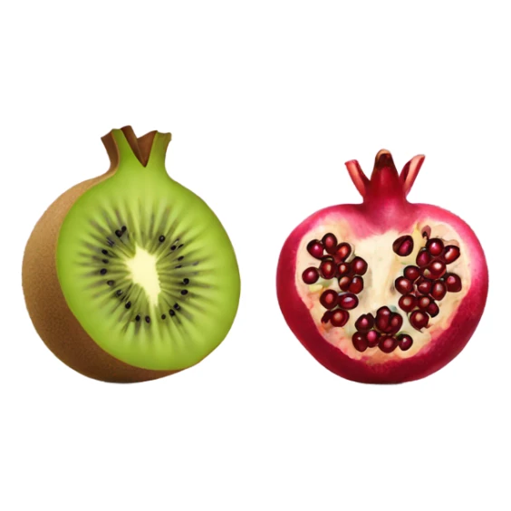 one kiwi and one pomegranate next to each other sticker
