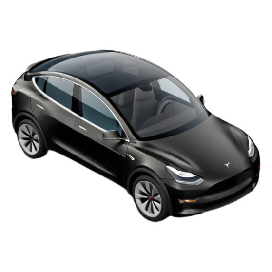 A Tesla Model Y parallel parking in front of a store, from above sticker