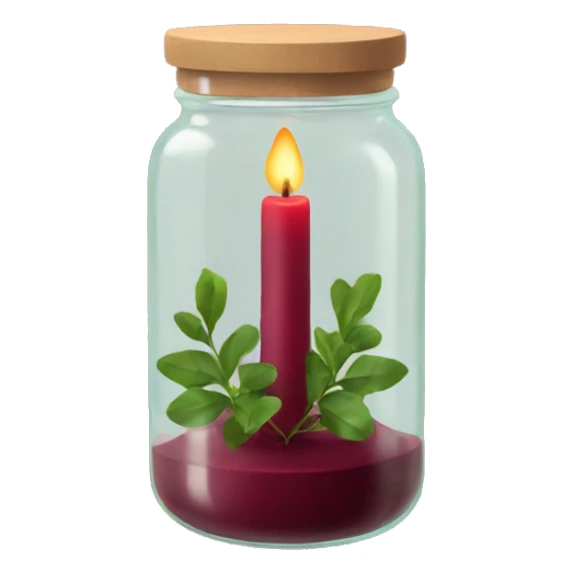 Tall maroon candle in glass jar with greenery  sticker