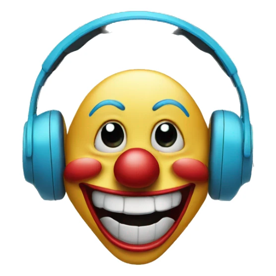 crying smiling clown face with headphones on sticker