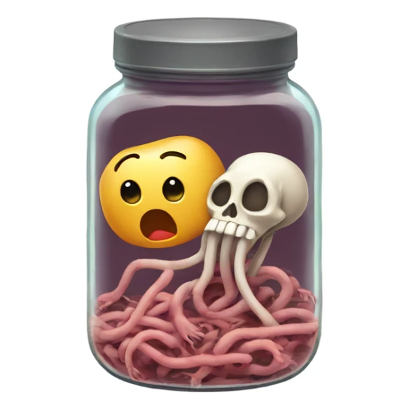 Sad jar of worms crying next to heart skeleton sticker