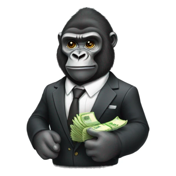 a gorilla wearing a suit and holding money sticker
