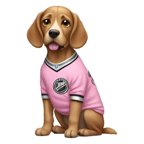 Dog wearing a pink bow sweatshirt with a Stanley cup sticker