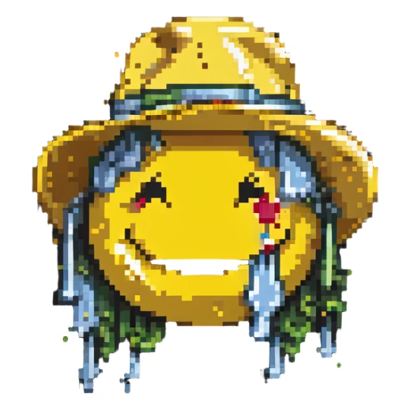 laughing yellow smiley face with tears in a hat sticker
