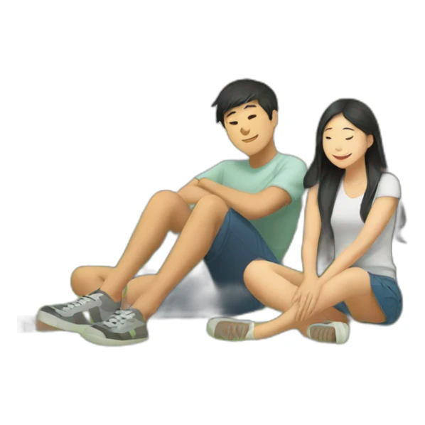 An asian teen man and teen girl relaxing under a tree sticker