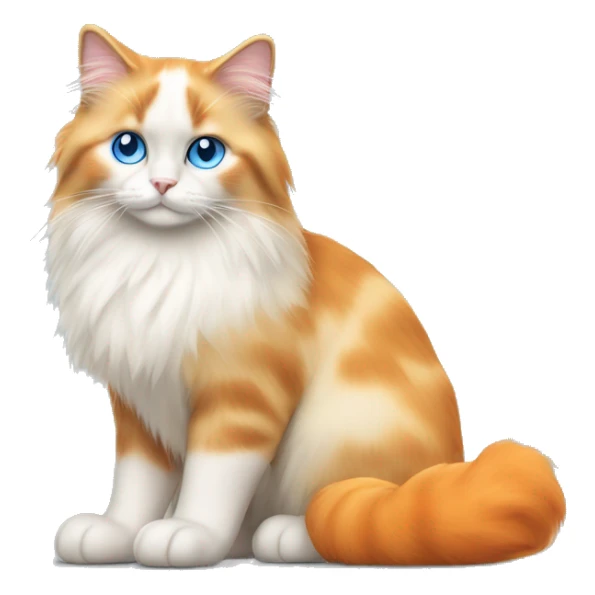 orange bicolor ragdoll cat with blue eyes and orange fluffy tail full body sticker