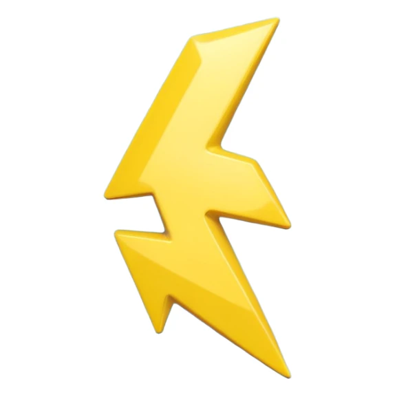 A cute 3D render icon of a lightning bolt shape. Rounded edges, plump and glossy yellow plastic material. Soft studio lighting, cheerful style. Isolated on a clean light blue gradient background. High quality, minimalist design. sticker