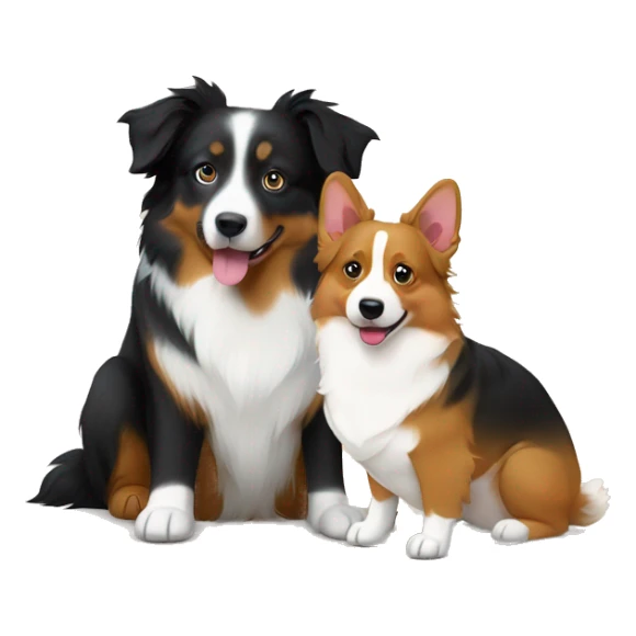 Black try Australian shepherd, and tri color corgi sitting next to each other  sticker