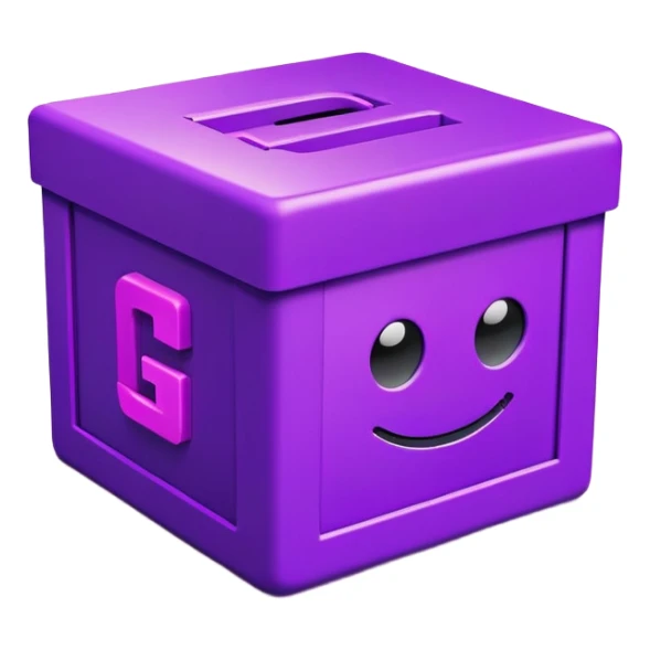 Purple box bright and bold with GANNON wrote in it 3D with neon the dye background sticker