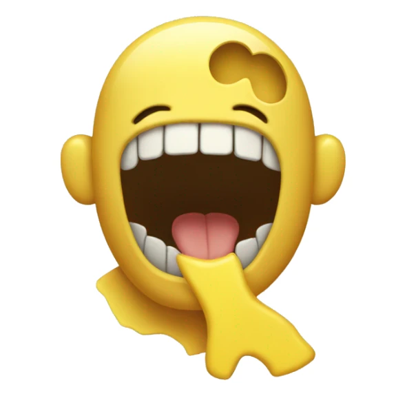 Sfw yellow emoji with yellow bone in its mouth sfw sticker