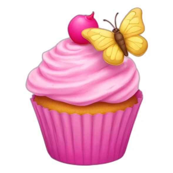 pink cupcake with a happy face and a pink butterfly  sticker