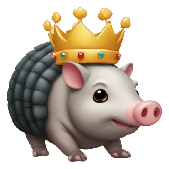 Black chubby round armadillo pig panda centipede armadillo wearing a crown sticker